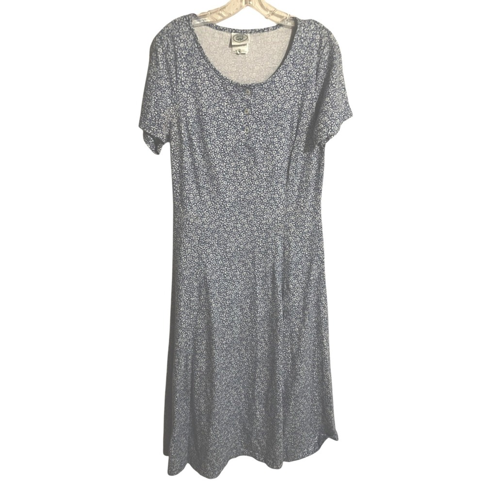 VTG Laura Ashley 80's Cotton Blue Ditsy Floral  Cottagecore Midi Dress Womens 12